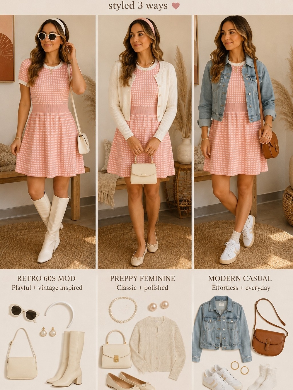 Pink Patterned Short-Sleeve Fit-and-Flare Dress